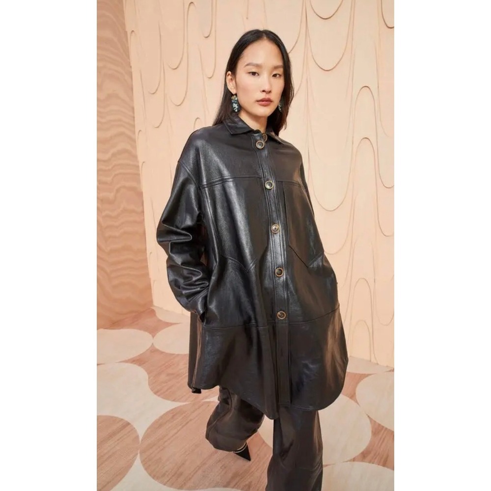 Ulla Johnson Apollo Black Lamb Leather A-Line Jacket Dress Petite